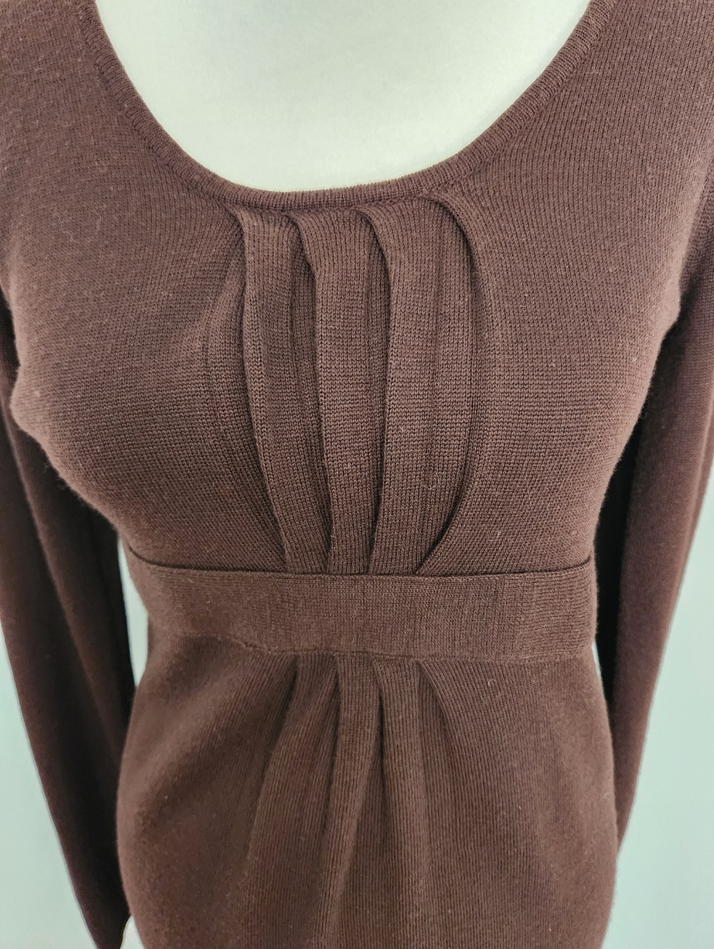 Barneys New York VINTAGE Brown Long-Sleeve 100% Merino Wool Knit Dress S - Picture 3 of 9
